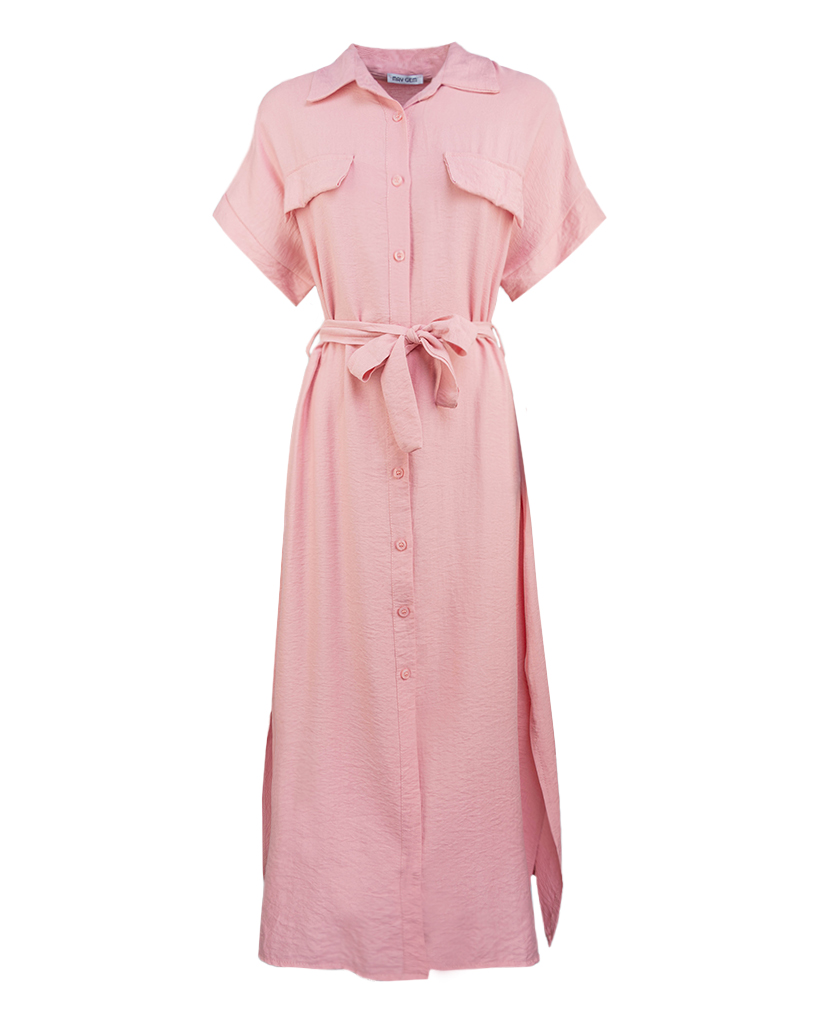 Midi Kleid mit Gürtel und dekorativen Patten