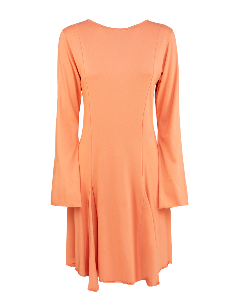 tailliertes Jersey Kleid, Rückenfrei mit Glockenärmeln tailliertes Jersey Kleid, Rückenfrei mit Glockenärmeln