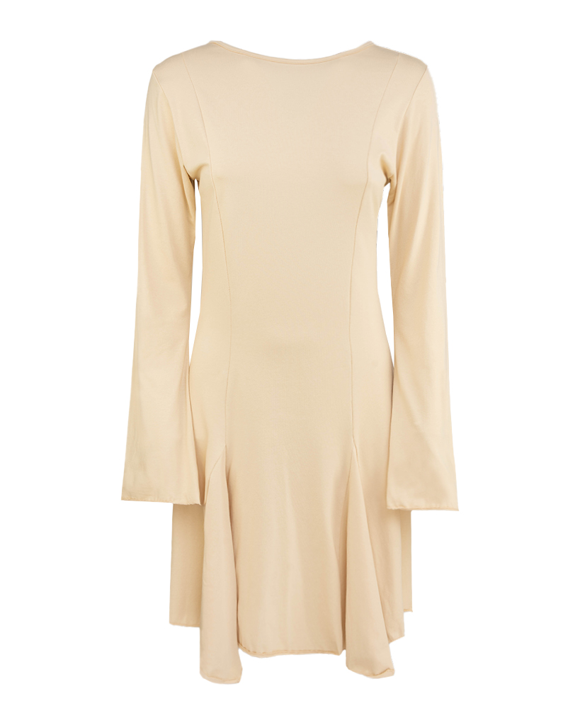 tailliertes Jersey Kleid, Rückenfrei mit Glockenärmeln