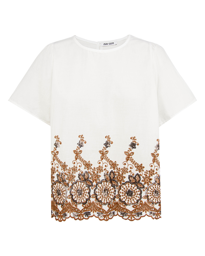 Baumwoll Shirt  mit Stickerei und Pailletten