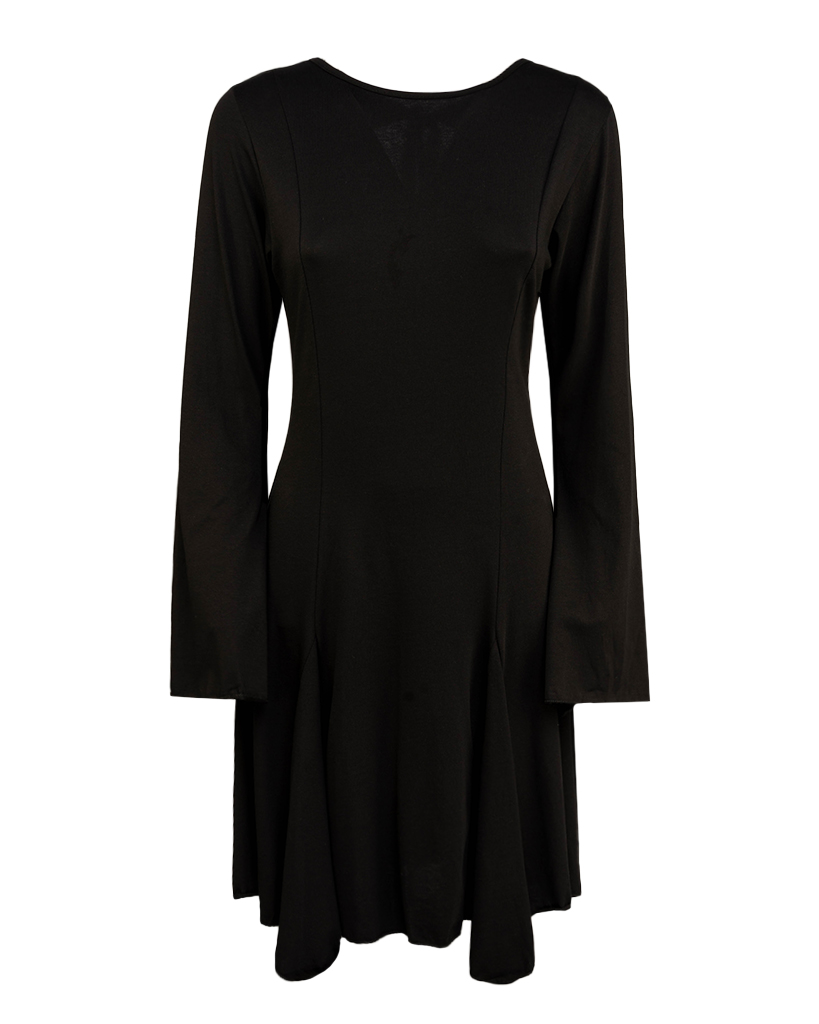 tailliertes Jersey Kleid, Rückenfrei mit Glockenärmeln tailliertes Jersey Kleid, Rückenfrei mit Glockenärmeln