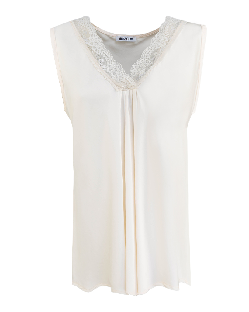 Satin Top mit Spitze am Ausschnitt Satin Top mit Spitze am Ausschnitt