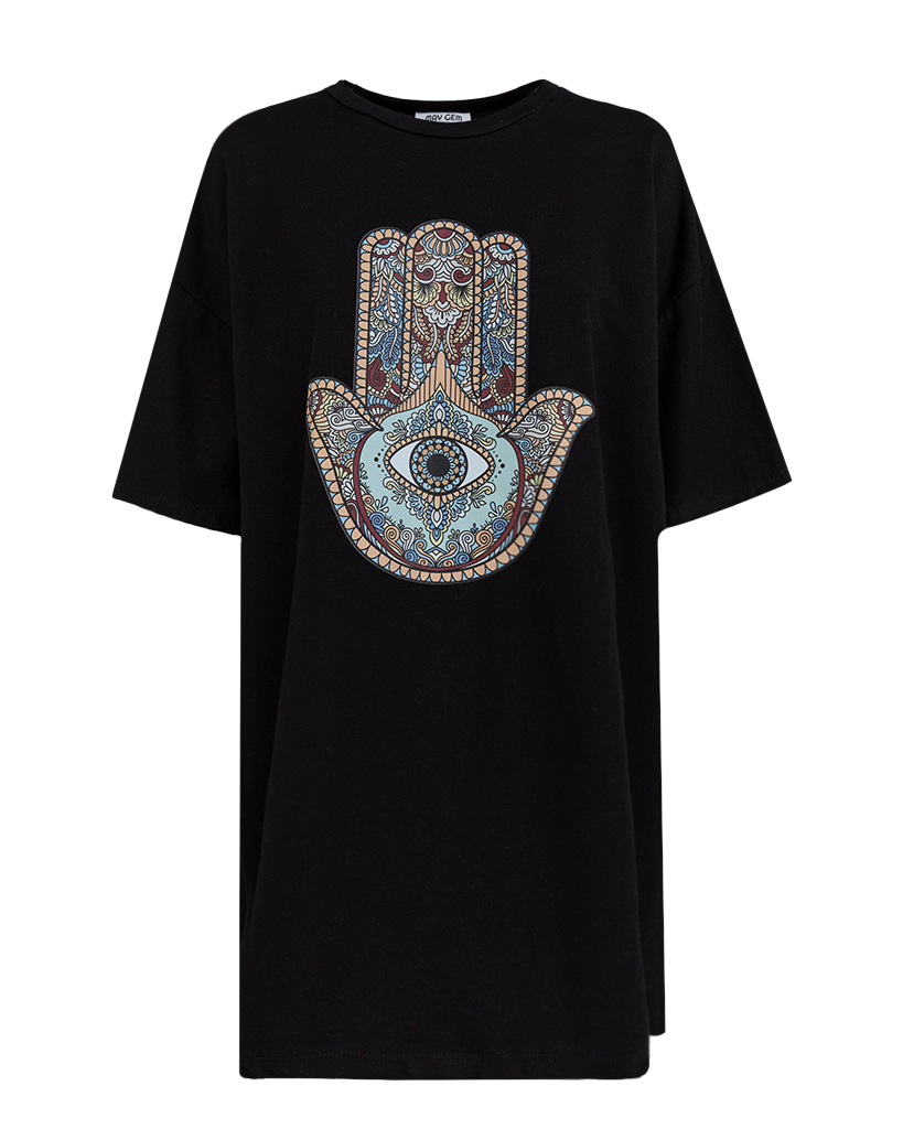 langes T-Shirt mit Print: Hand der Shiva