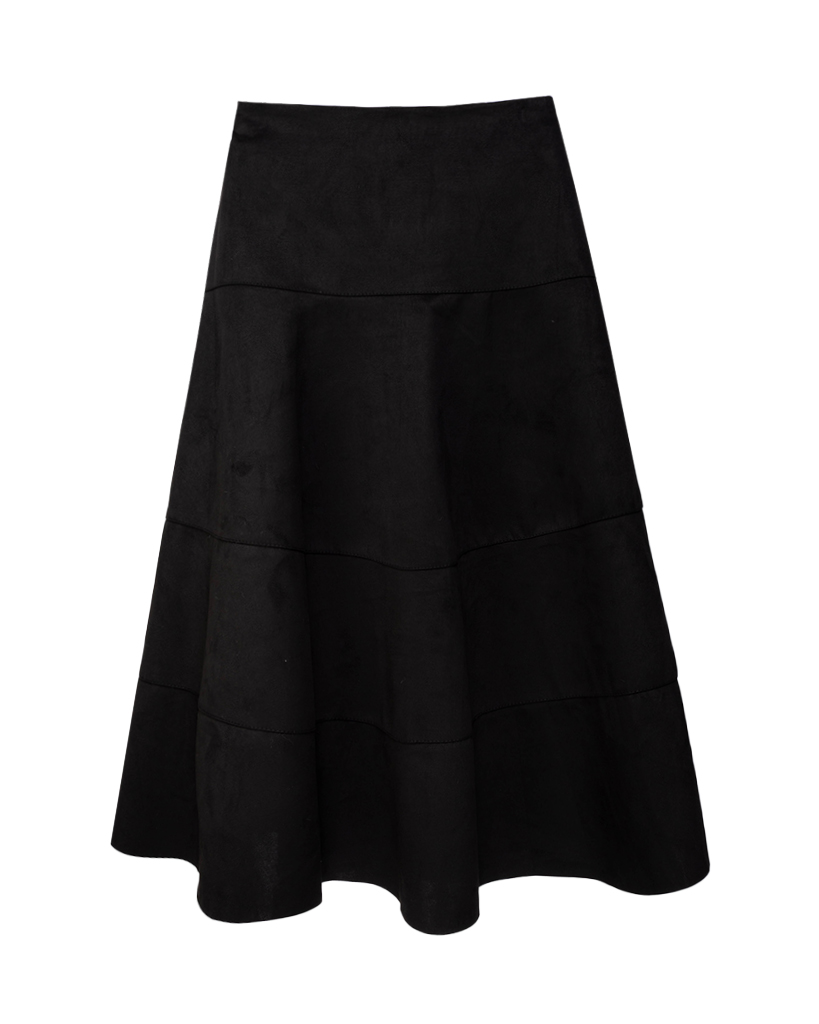 Velour leder Stufen Maxi Rock