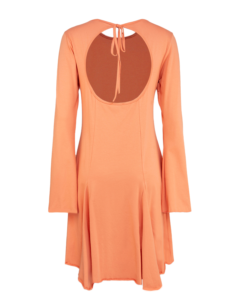 tailliertes Jersey Kleid, Rückenfrei mit Glockenärmeln