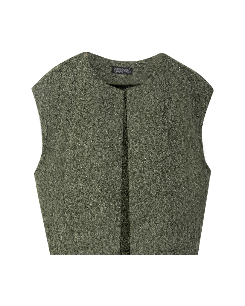 Ärmellose und Knopflose Strickweste mit Lurex
