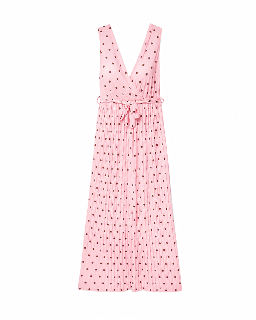 Fließender V-Wickel Jumpsuit mit Polka Dots & Taillenbindegürtel