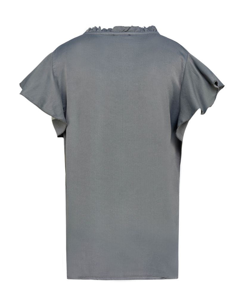 Satin T-Shirt mit Valance Ärmeln und V-Ausschnitt Satin T-Shirt mit Valance Ärmeln und V-Ausschnitt