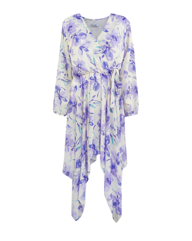 maxi Kleid aus Chiffon mit Asymmetrischer Saum