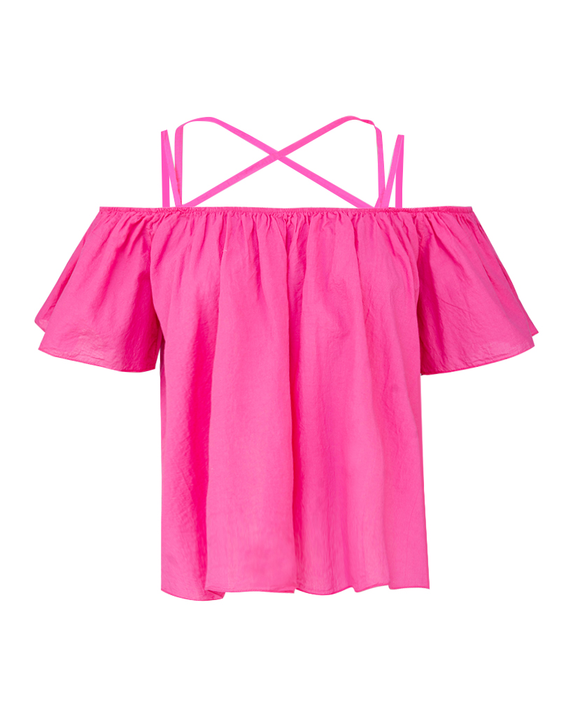 lockeres Crop-Top mit Off-Shoulder und gekreuzten Spaghettiträgern lockeres Crop-Top mit Off-Shoulder und gekreuzten Spaghettiträgern