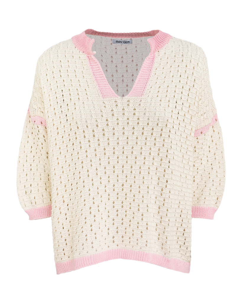 T-Shirt aus Strick Oversize mit V-Ausschnitt und Kragen T-Shirt aus Strick Oversize mit V-Ausschnitt und Kragen