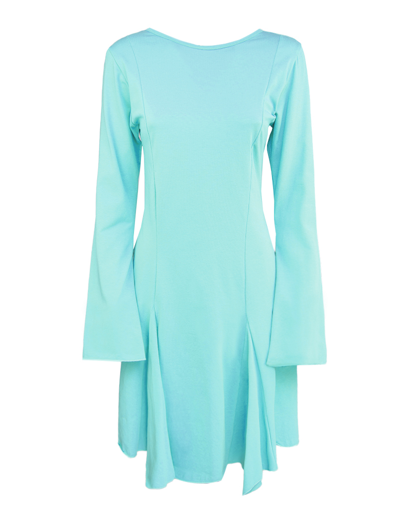 tailliertes Jersey Kleid, Rückenfrei mit Glockenärmeln tailliertes Jersey Kleid, Rückenfrei mit Glockenärmeln