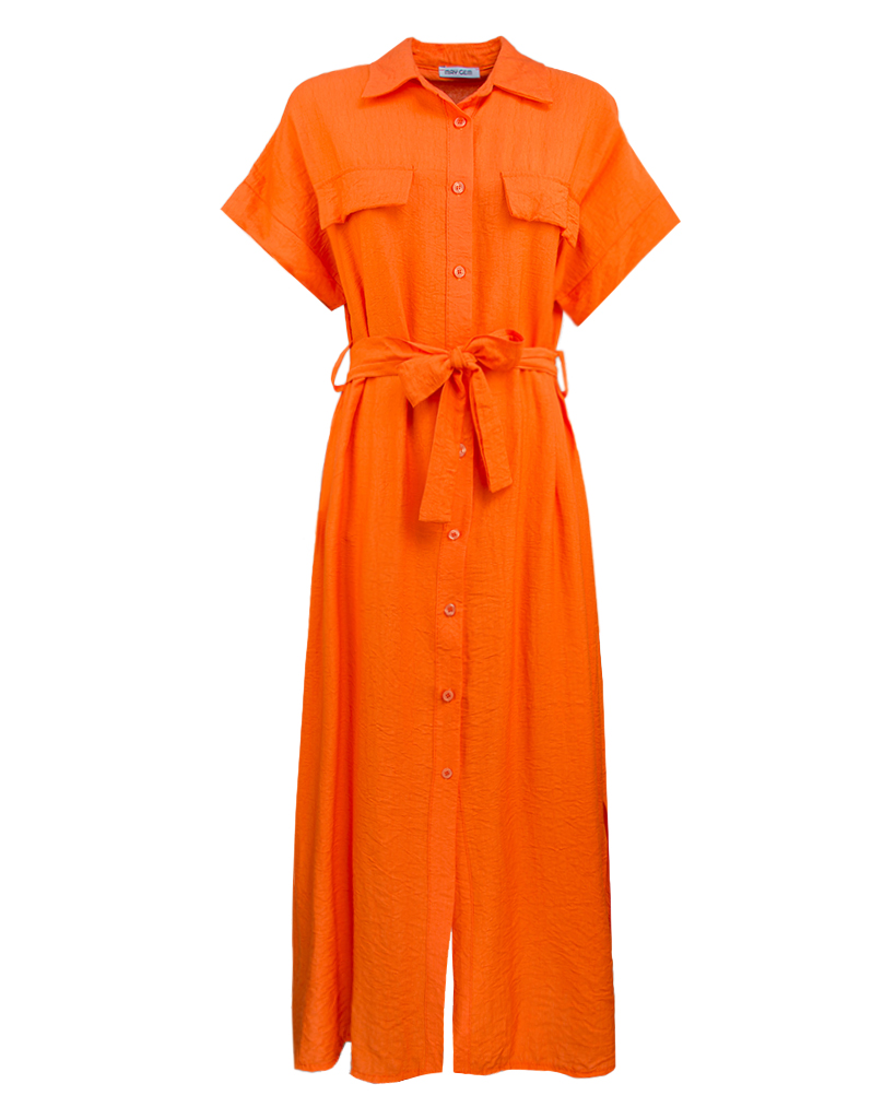 Midi Kleid mit Gürtel und dekorativen Patten Midi Kleid mit Gürtel und dekorativen Patten